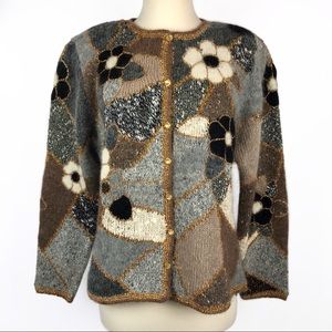 VINTAGE Mariea Kim Wool Floral Cardigan Sweater